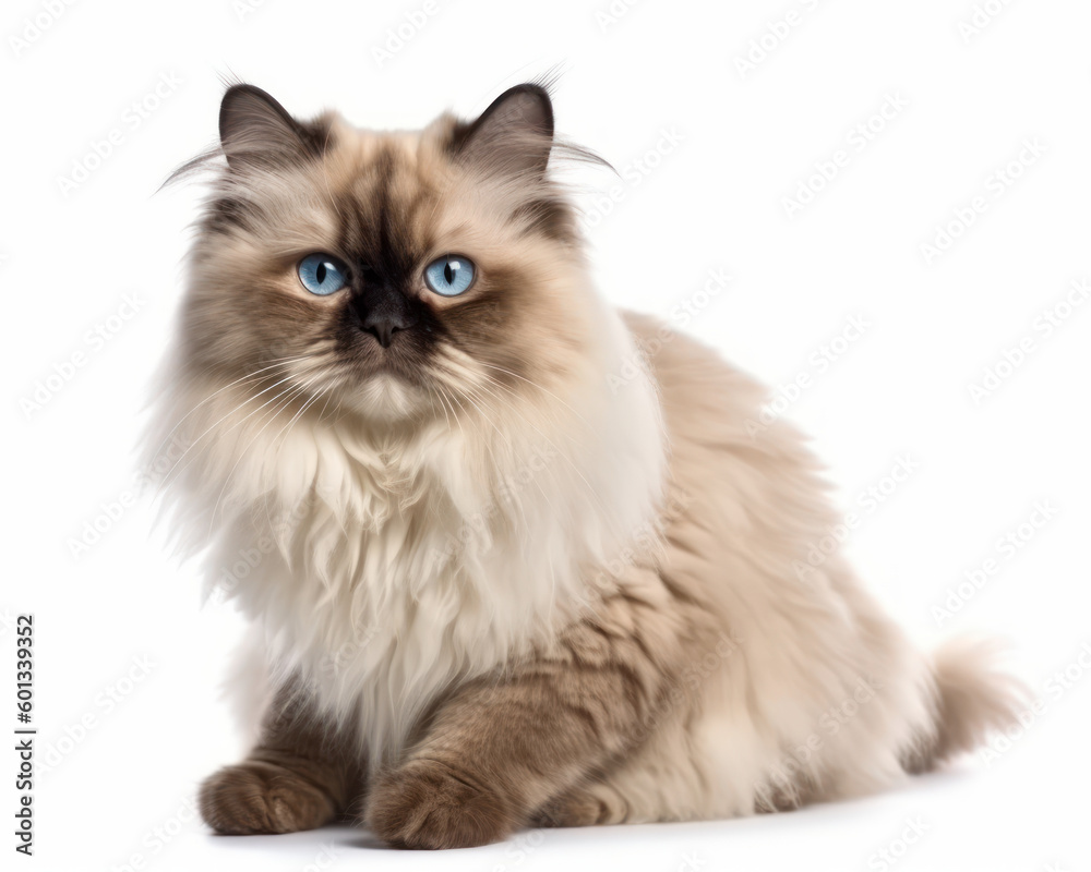 photo of Himalayan cat isolated on white background. Generative AI