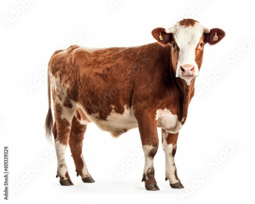 photo of Hereford cow isolated on white background. Generative AI