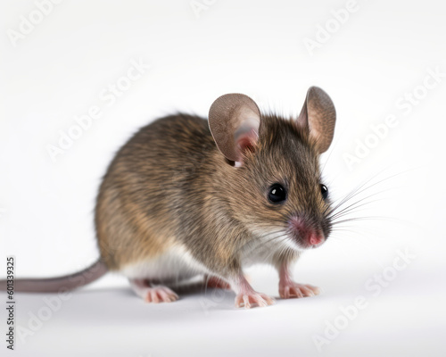 photo of house mouse isolated on white background. Generative AI