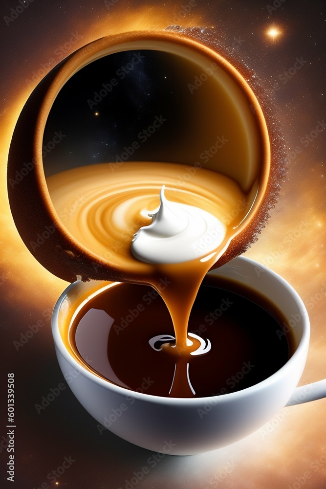 A cup of coffee with a swirl of liquid