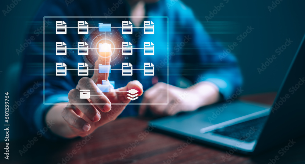 Businessman Managing Digital Documents in the Cloud Businessman Managing Digital Documents in the Cloud
