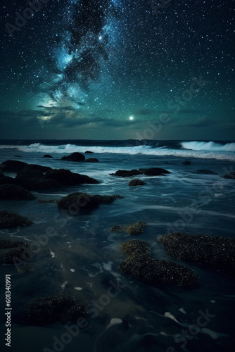 Beautiful night by the beach generative AI © AlexandraDaryl