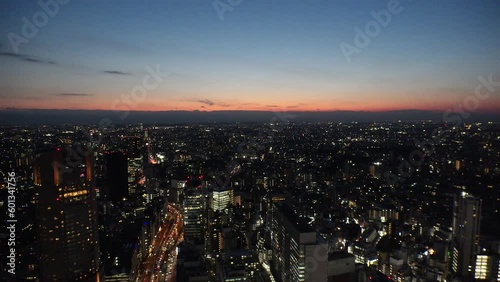Wallpaper Mural TOKYO, JAPAN : Aerial high angle sunset or sunrise CITYSCAPE of TOKYO. View of buildings around Shibuya. Japanese city life and nature concept. Colorful gradation sky. Real time shot. Torontodigital.ca
