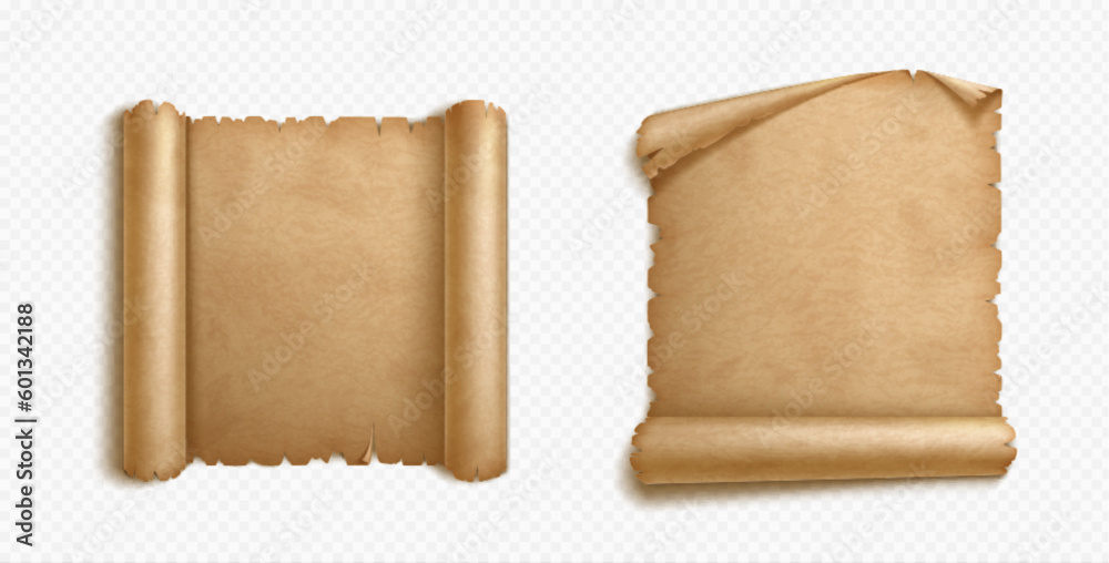 Old scroll papyrus parchment paper map background vector set. Isolated ...