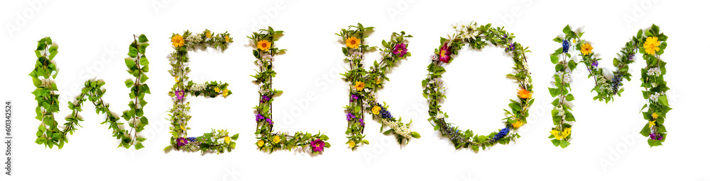 Colorful Flowers Building Word Welkom, Isolated Background