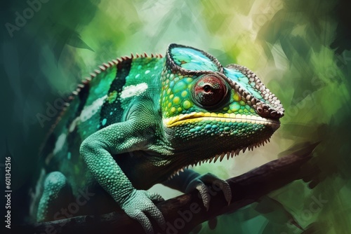 Green chameleon closeup. Generate Ai © nsit0108