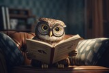 Cute owl reading book. Generate Ai