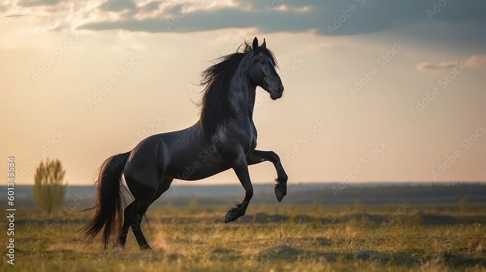 horse in the sunset field horse in the sunset field