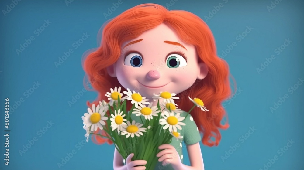 illustration of a little red haired girl child with flowers illustration of a little red haired girl child with flowers
