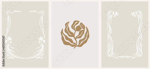 Abstract floral frame vector illustration. Botanical design retro 70s, 80s, 90s.
