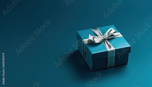 blue gift box on blue background, generative ai