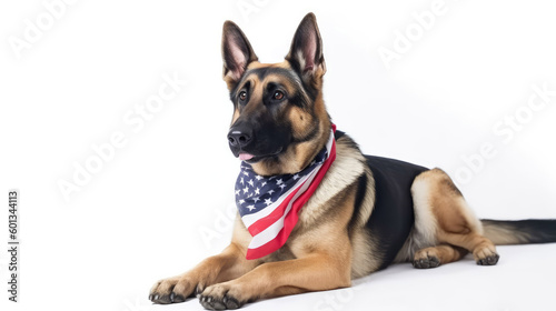 Independence day 4th of july German Shepherd dog isolated on white background with Generative AI Technology