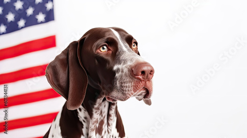 Independence day 4th of july German Shorthaired Pointer isolated on white background with Generative AI Technology