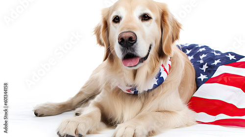 Independence day 4th of july Golden Retriever dog isolated on white background with Generative AI Technology