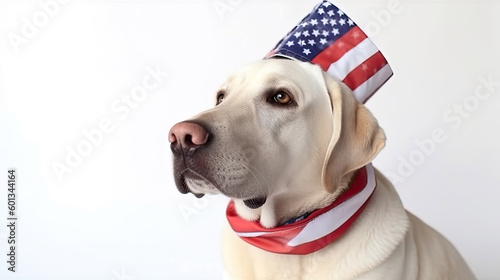 Independence day 4th of july Labrador Retriever isolated on white background with Generative AI Technology