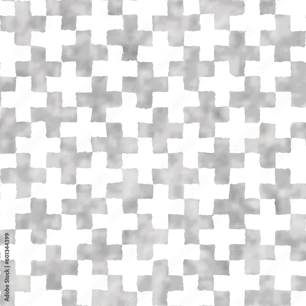 Gray and White Watercolor-Dyed Effect Textured Juji Tsunagi Pattern Gray and White Watercolor-Dyed Effect Textured Juji Tsunagi Pattern