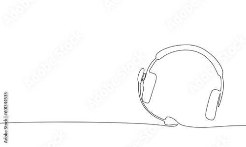 Headphone with microphone. Line art call center vector illustration. Outline concept call center. 