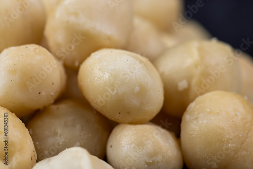 Peeled macadamia nuts on the table