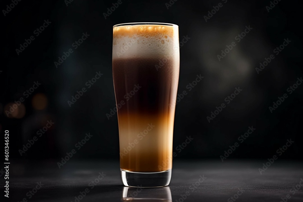 glass of coffee latte on dark background