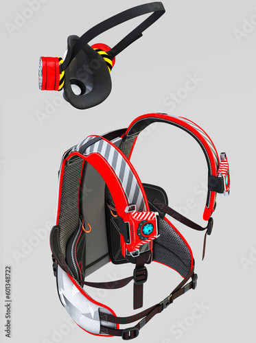 Conceptual backpack for rescue tasks, complete with respirator. photo