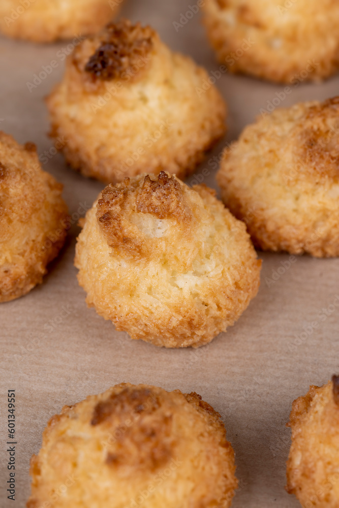 Small homemade coconut cookies made using coconut chips