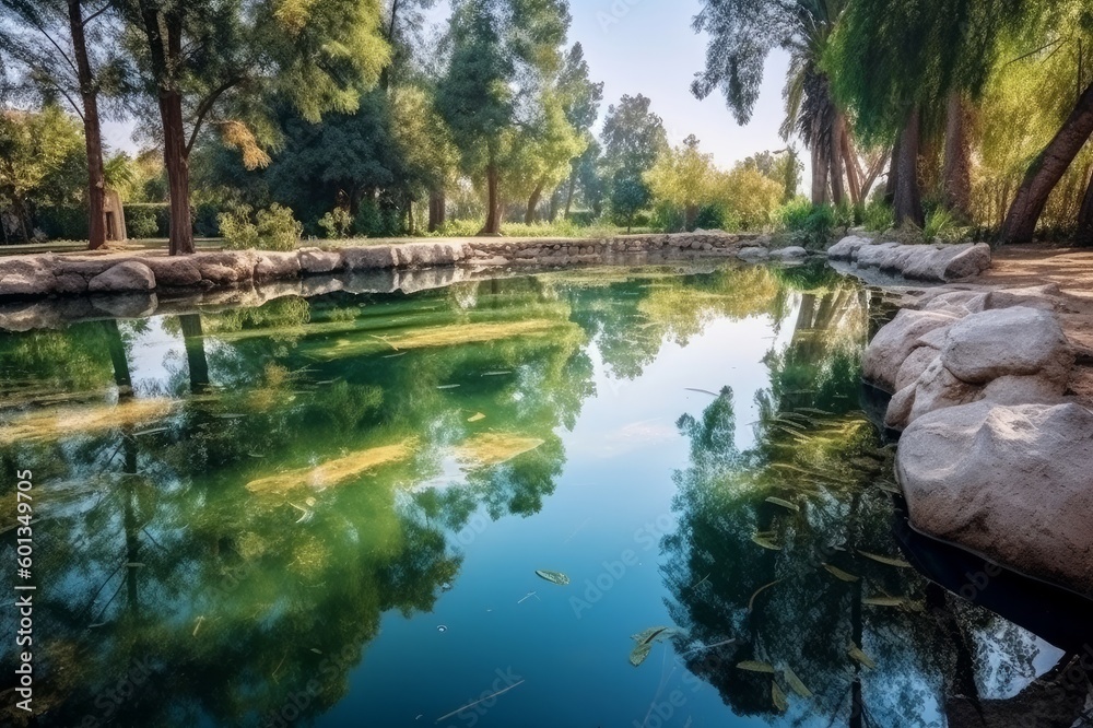 reflection of trees in a pond made with generative ai reflection of trees in a pond made with generative ai