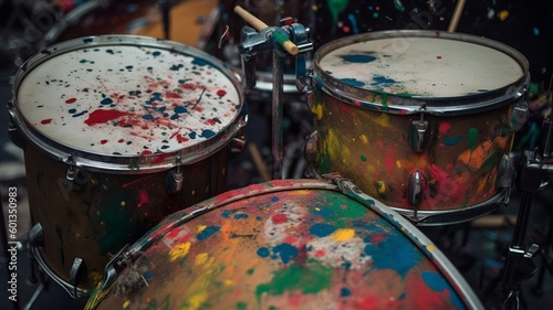 beautiful image of drums covered in paint with paint splashes