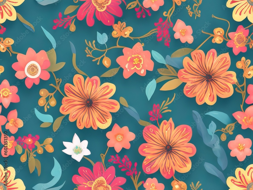 Showcase a Beautiful Floral Seamless Pattern with a Folk-Inspired Design. . Showcase a Beautiful Floral Seamless Pattern with a Folk-Inspired Design. .