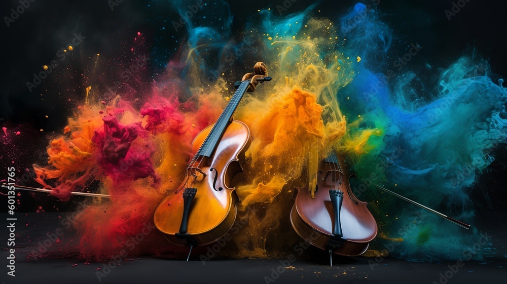 beautiful colorful instruments with splashes of paint make playing music enjoyable and a good atmosphere for sure