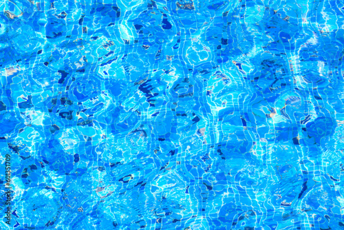 Blue water ripples in swimming pool with blue mosaic background , Abstract Water waves surface