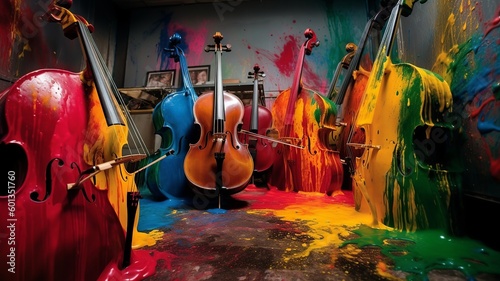 beautiful colorful instruments with splashes of paint make playing music enjoyable and a good atmosphere for sure