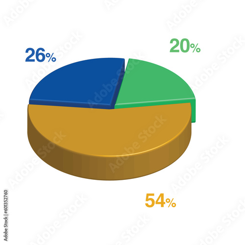 20 26 54 percent 3d Isometric 3 part pie chart diagram for business presentation. Vector infographics illustration eps.