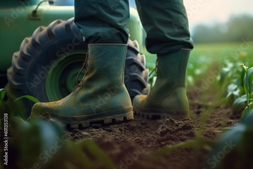 Farmer rubber boots field. Generate Ai