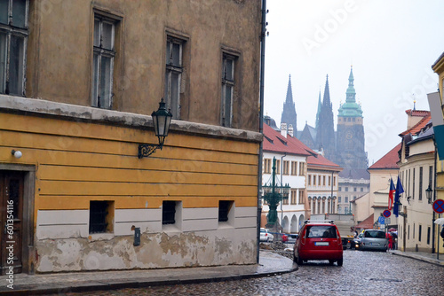Old street of Prague. St. Vitus Cathedral, Czech Republic	