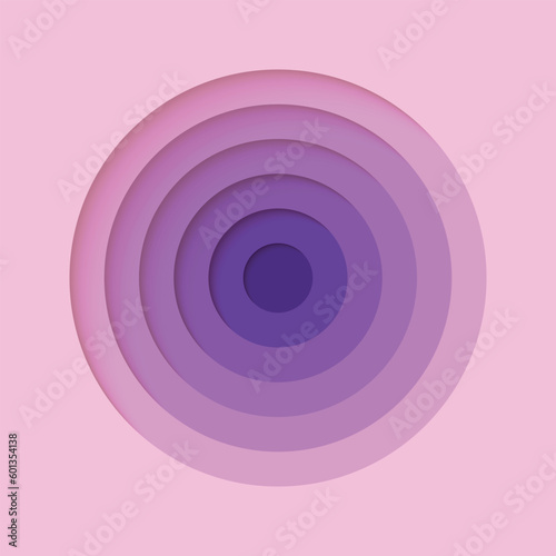 3D background with paper cut from dark to light violet colours round holes. Realistic design layout for presentation  flyer  poster  banner  business card. Geometric vector illustration.