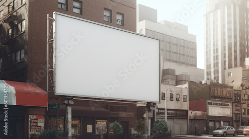 Blank empty billboard in an urban environment. Generative AI