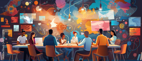 Wallpaper Mural creative agency business brain storm meeting presentation young people team discussing roadmap, planning to success concept, Generative ai Torontodigital.ca