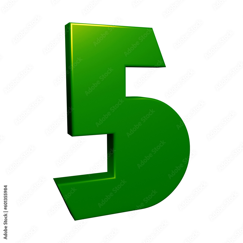 Green number 5 in 3d rendering for math, business and education concept Green number 5 in 3d rendering for math, business and education concept