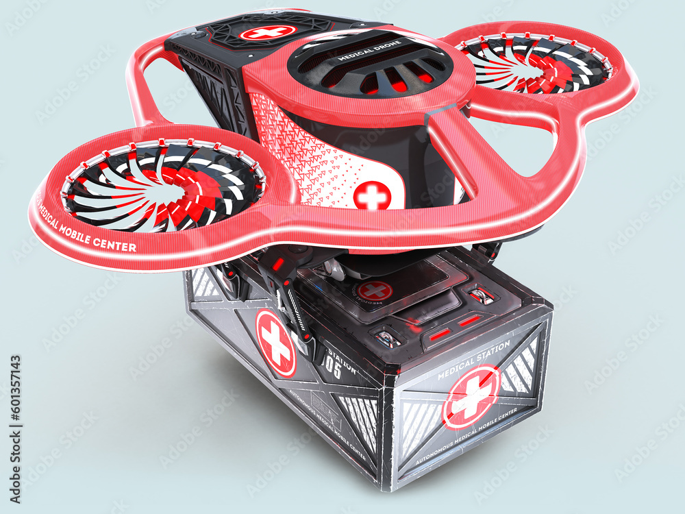 3D design concept isometric drones, flying quadcopters with remote