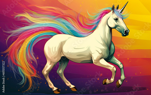White unicorn symbol of lgbt gay community in Rainbow flag colors. Ai Generative illustration