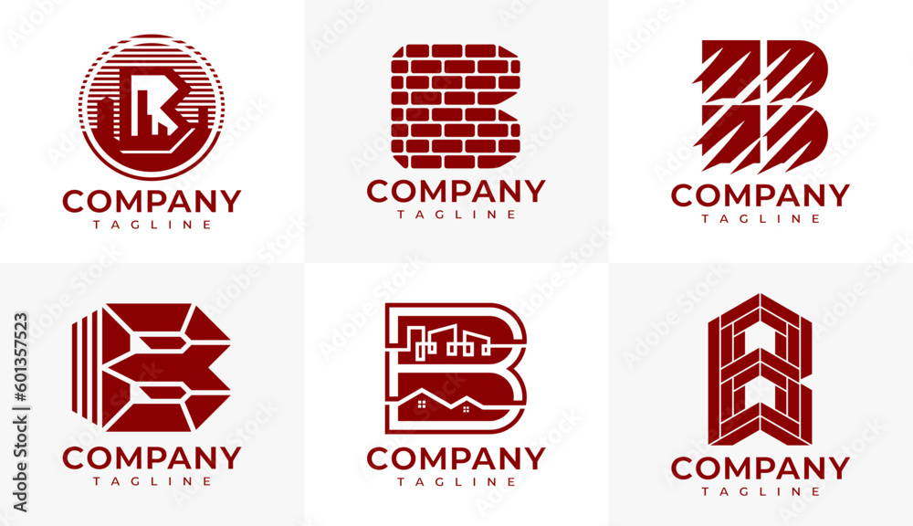 Brick, wall, and building construction initial letter B logo