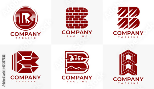 Brick, wall, and building construction initial letter B logo