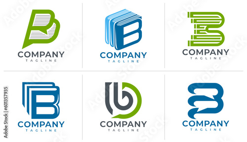 Modern education book chat letter B logo design set