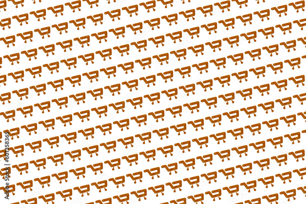 Fototapeta premium Creative pattern with supermarket trolley on white background, illustration