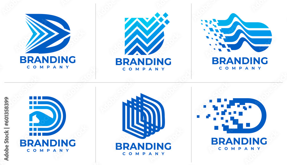 Pixel technology letter D logo design set. Modern digital initial D ...