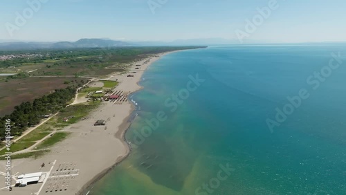 Aerial view sandy beach ada bojana in Montenegro, summer sunny day. Nearby the Albania photo