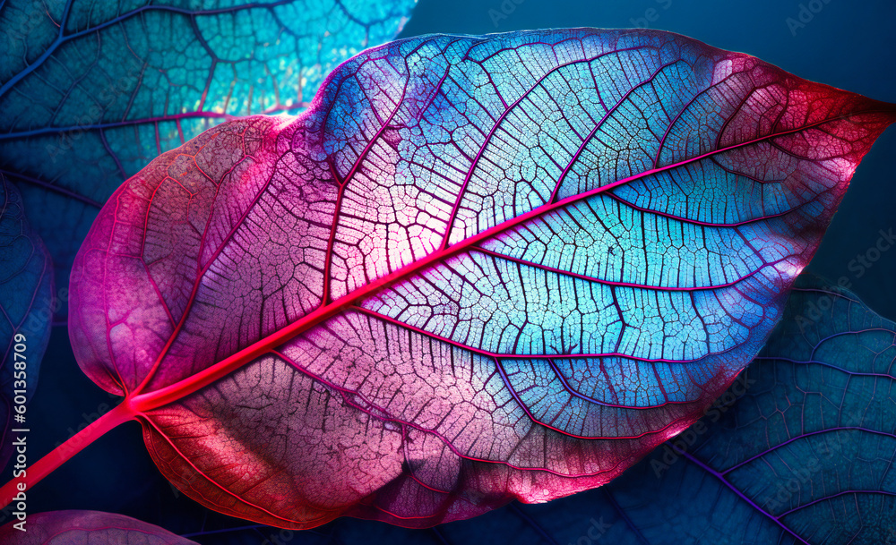 Fototapeta premium an image of a leaf with blue and purple colors
