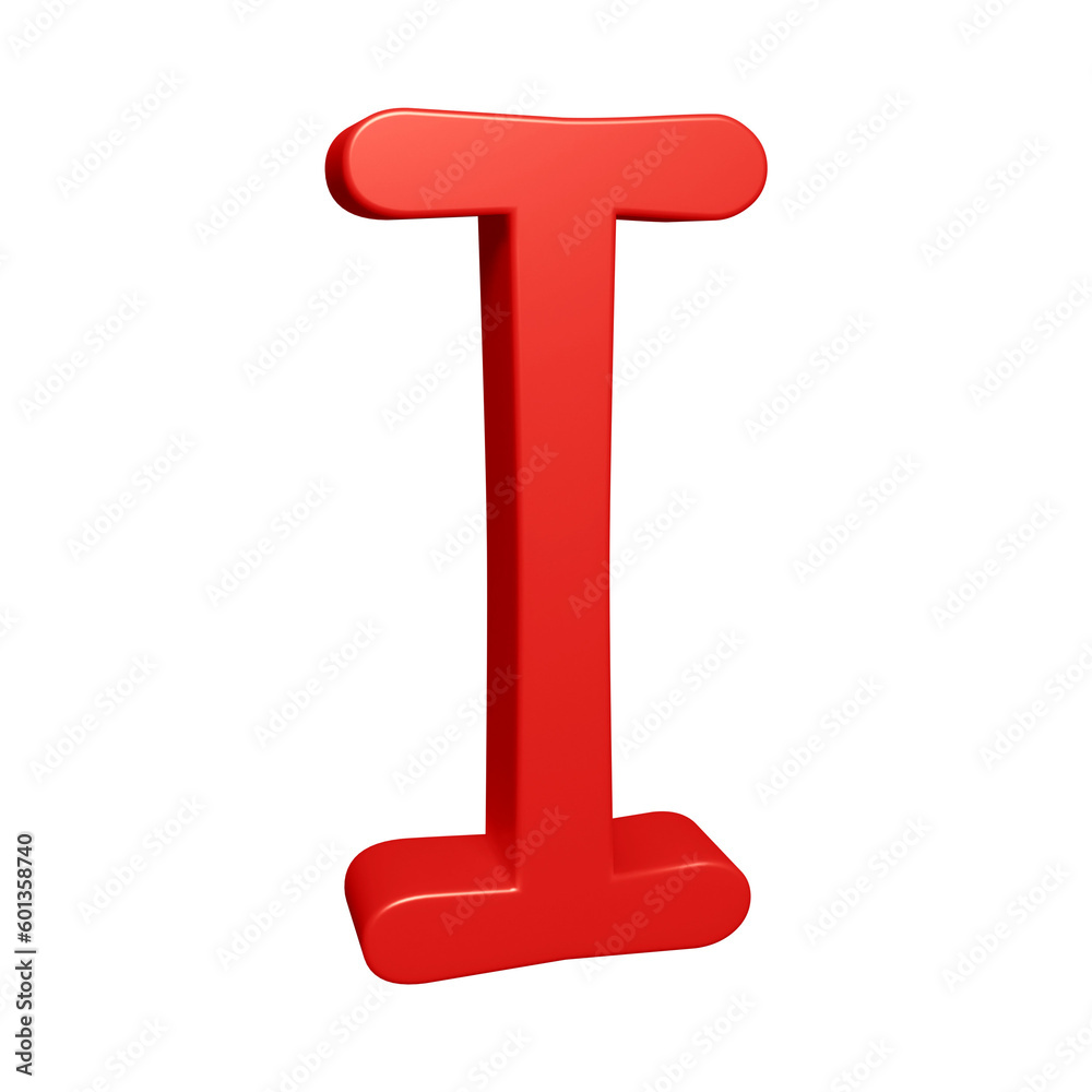 Red alphabet letter i in 3d rendering for education concept Red alphabet letter i in 3d rendering for education concept