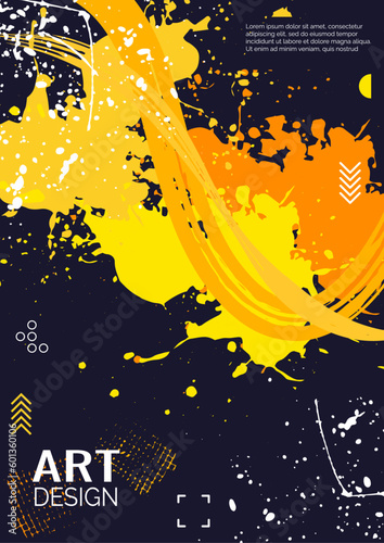 Background with colorful dynamic design. Liquid ink, brush strokes, splashes. Poster, banner, web background design. Vector illustration.