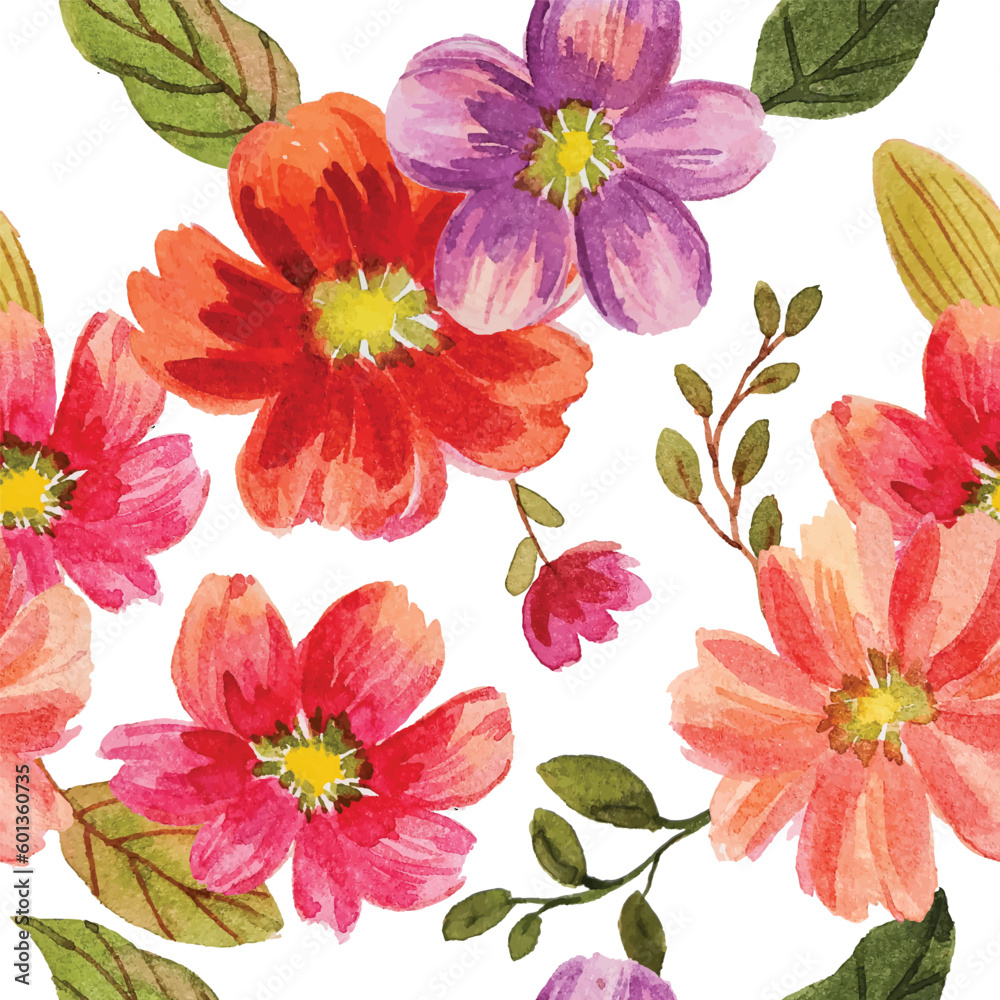 watercolor flower pattern fabric template